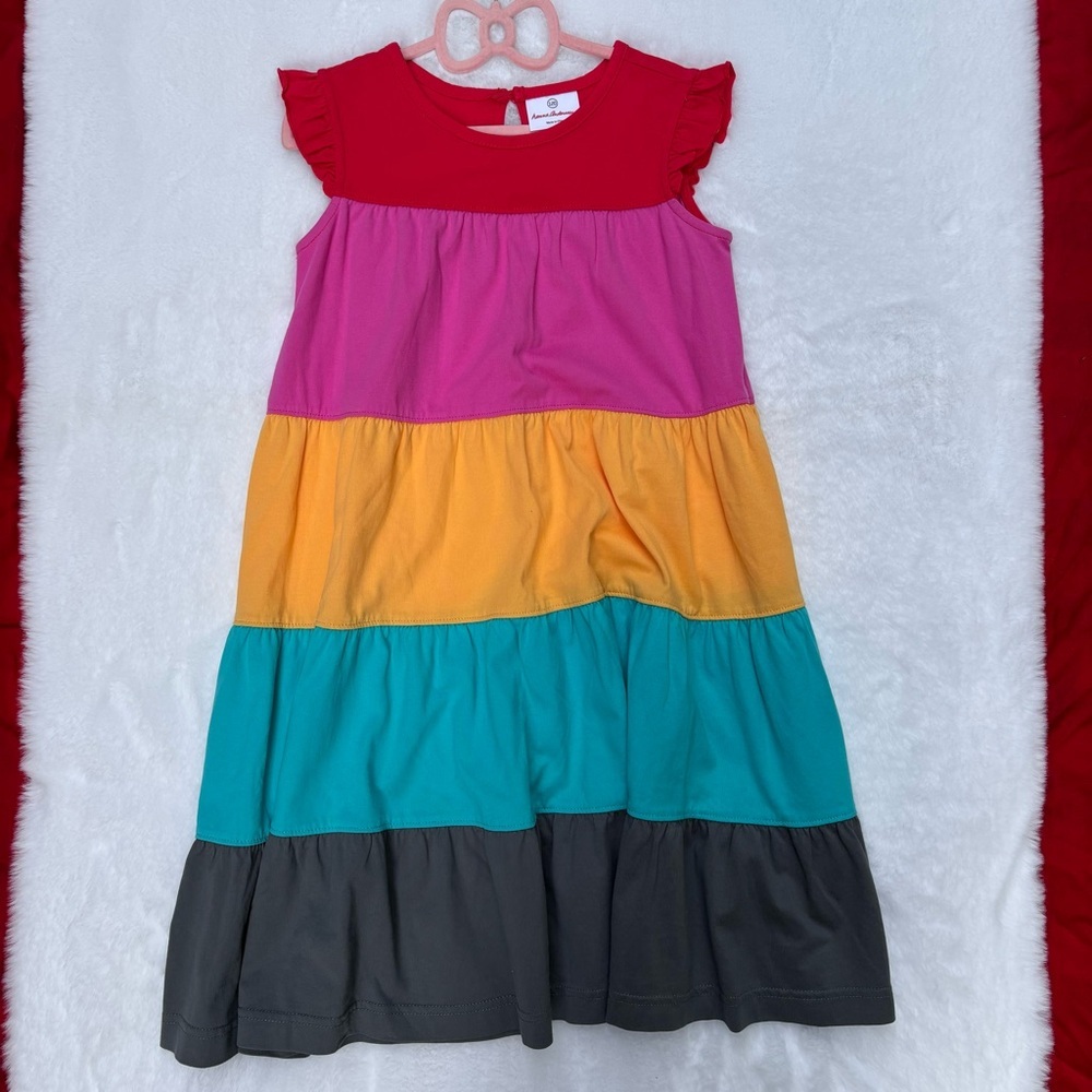 Hanna Andersson | girls tiered multi color ruffle sleeve cotton dress